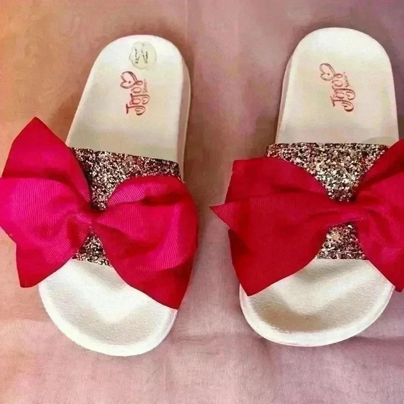 Jojo Siwa Unicorn Glitter Sparkle Pink Bow Slide On Sandals Sz M12/1 - Picture 3 of 7